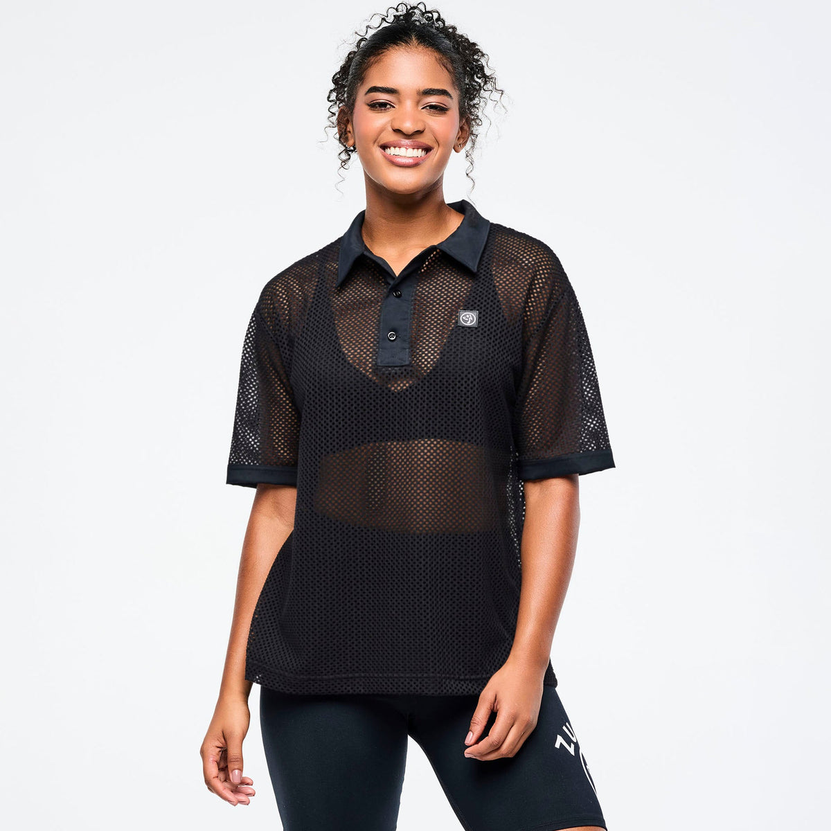 Zumba Basic Oversized Mesh Polo - Bold Black Z1T001251