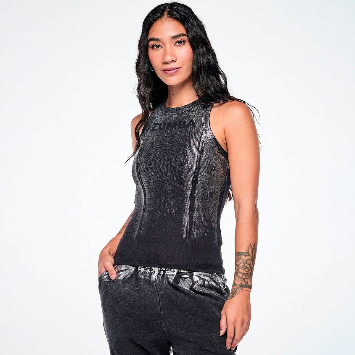 Rock 'n' Roll Fitted High Neck Rib Tank -  Bold Black Z1T001288