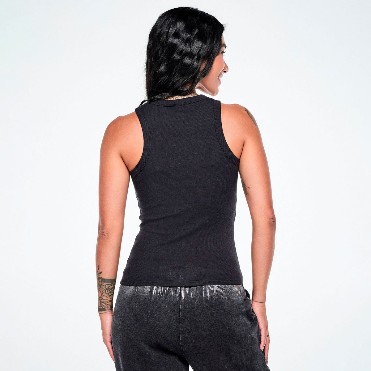 Rock 'n' Roll Fitted High Neck Rib Tank -  Bold Black Z1T001288