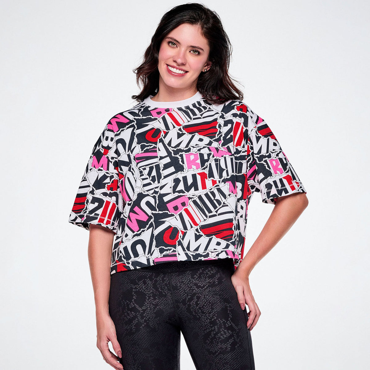 Rock 'n' Roll Oversized Boxy Crop Top - White/Black Z1T001294