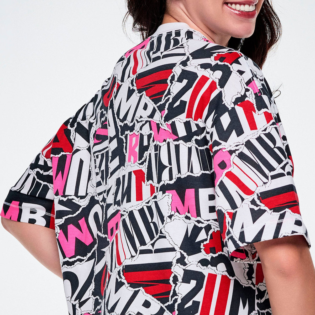 Rock 'n' Roll Oversized Boxy Crop Top - White/Black Z1T001294