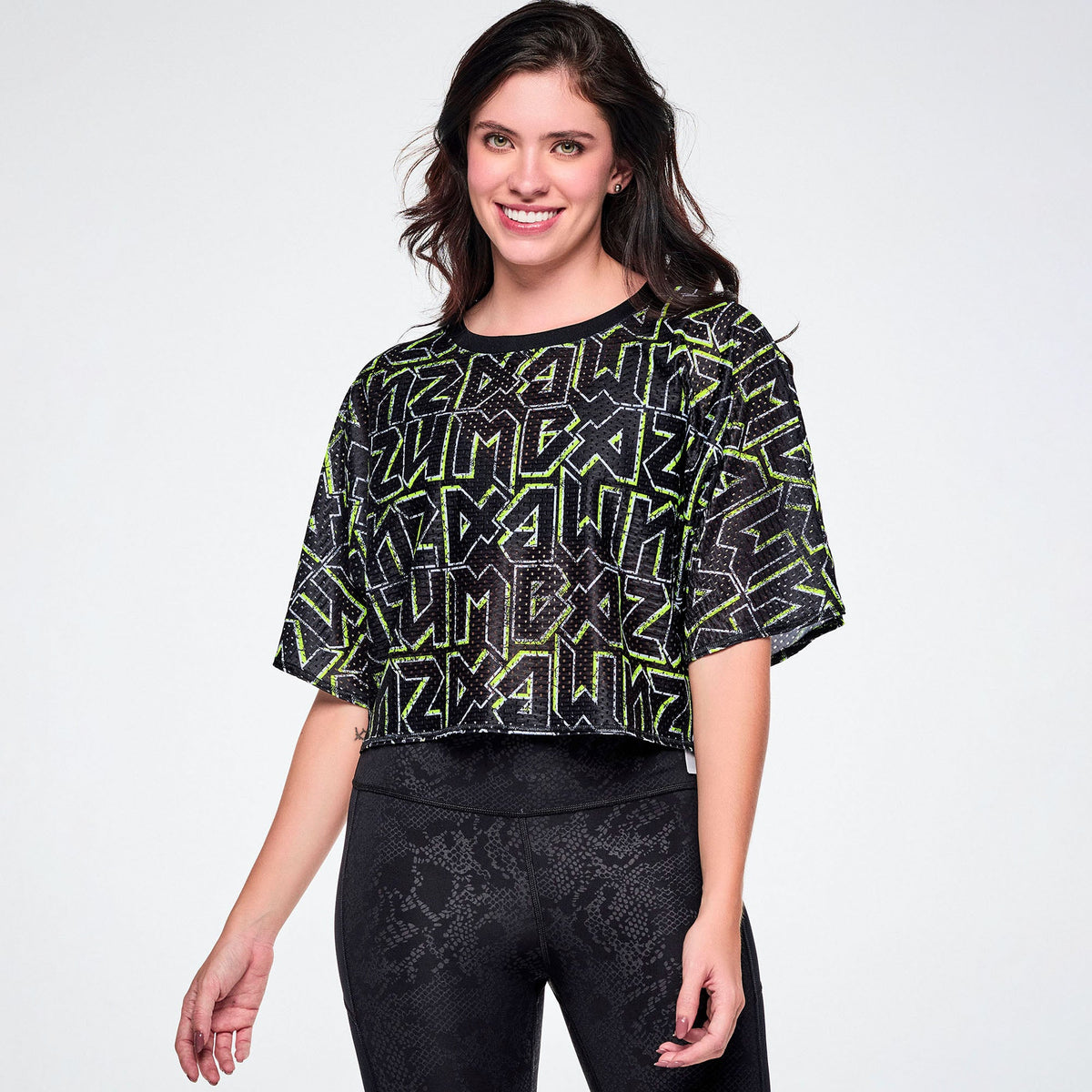 Rock 'n' Roll Mesh Boxy Crop Top -  Black/Yellow Z1T001298