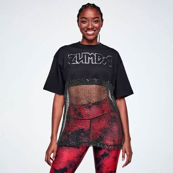 Rock 'n' Roll Oversized Long Mesh Top - Bold Black Z1T001300