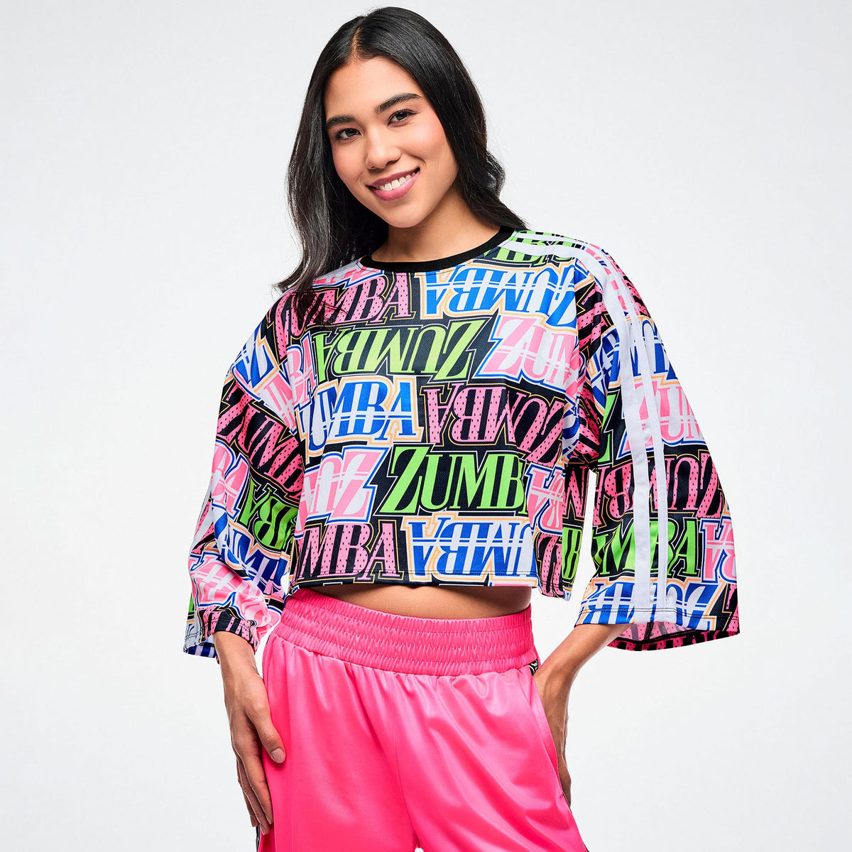 Dale-Z Oversized Boxy Crop Top - White/Pink Z1T001315