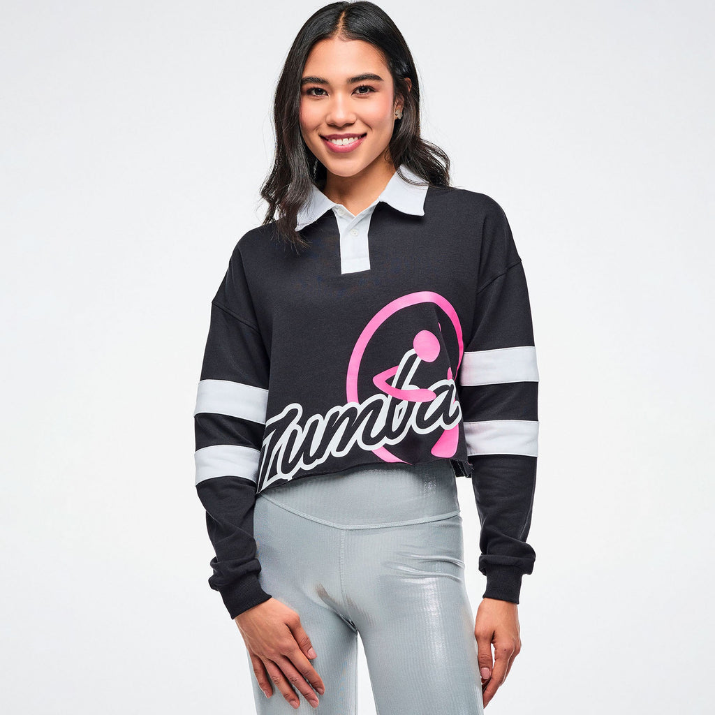 Dale-Z Long Sleeve Crop Polo - Bold Black Z1T001324