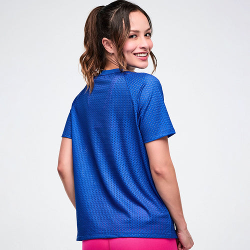 Color Spree Mesh Crew Neck Raglan Sleeve Top -  So Into Blue Z1T001339