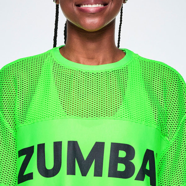 Ultrabright Long Sleeve Mesh Crop Top - Green Z1T001420