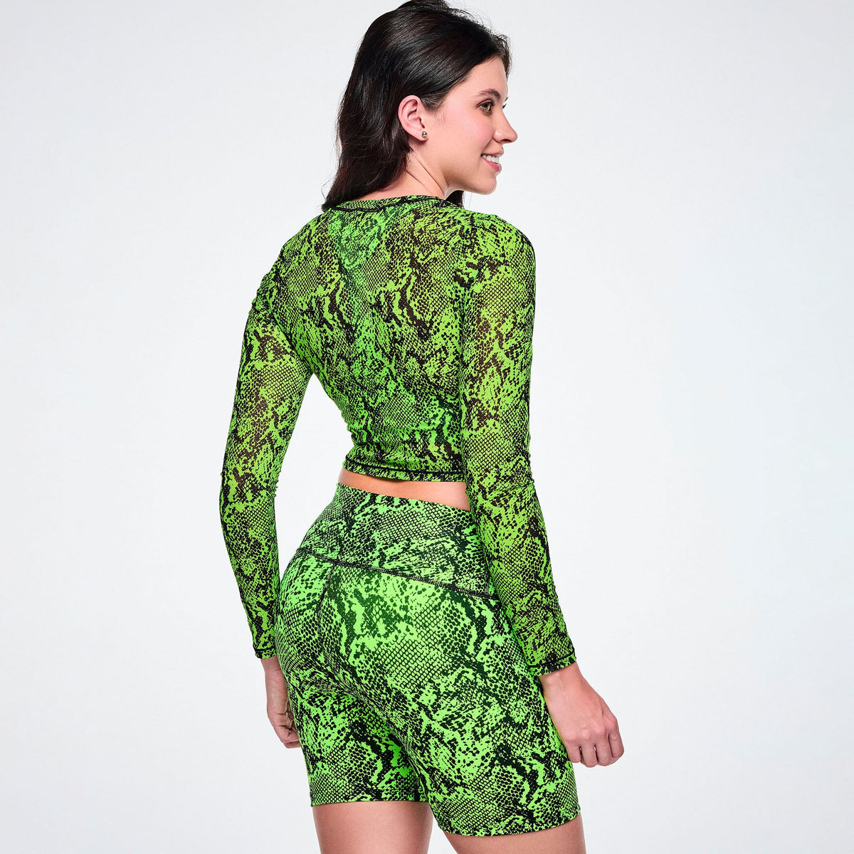 Ultrabright Long Sleeve Mesh Crop Top - Green  Z1T001422