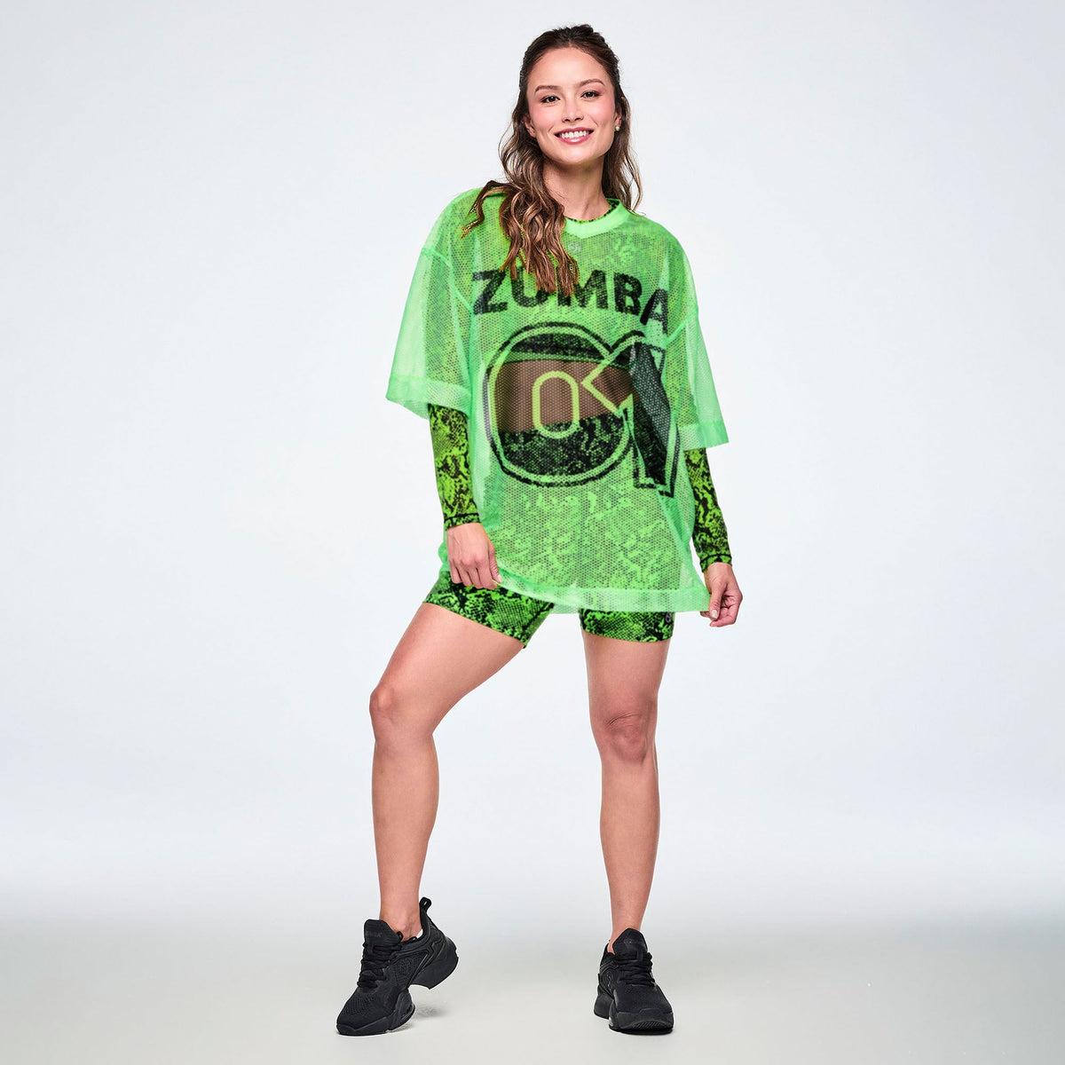 Ultrabright Oversized Mesh V-Neck Top - Green Z1T001423