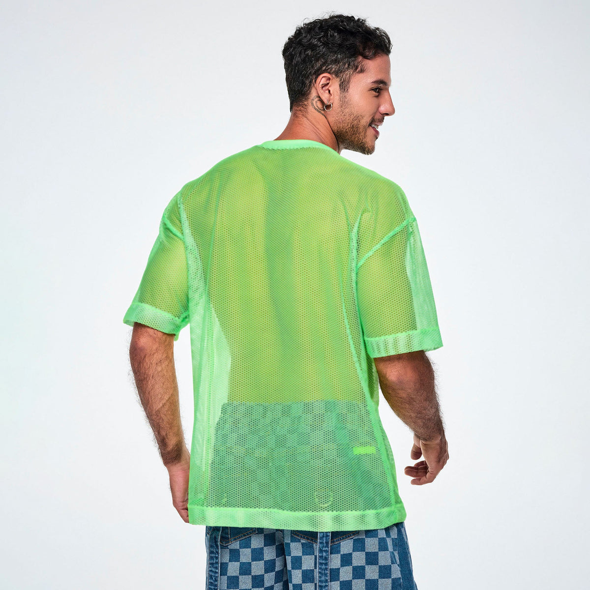 Ultrabright Oversized Mesh V-Neck Top - Green Z1T001423