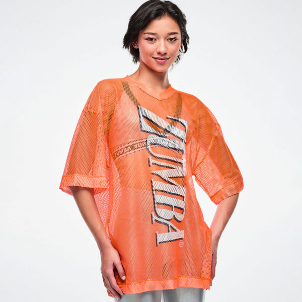Dale-Z Oversized Mesh V-Neck Top - Orange You Hot Z1T001454