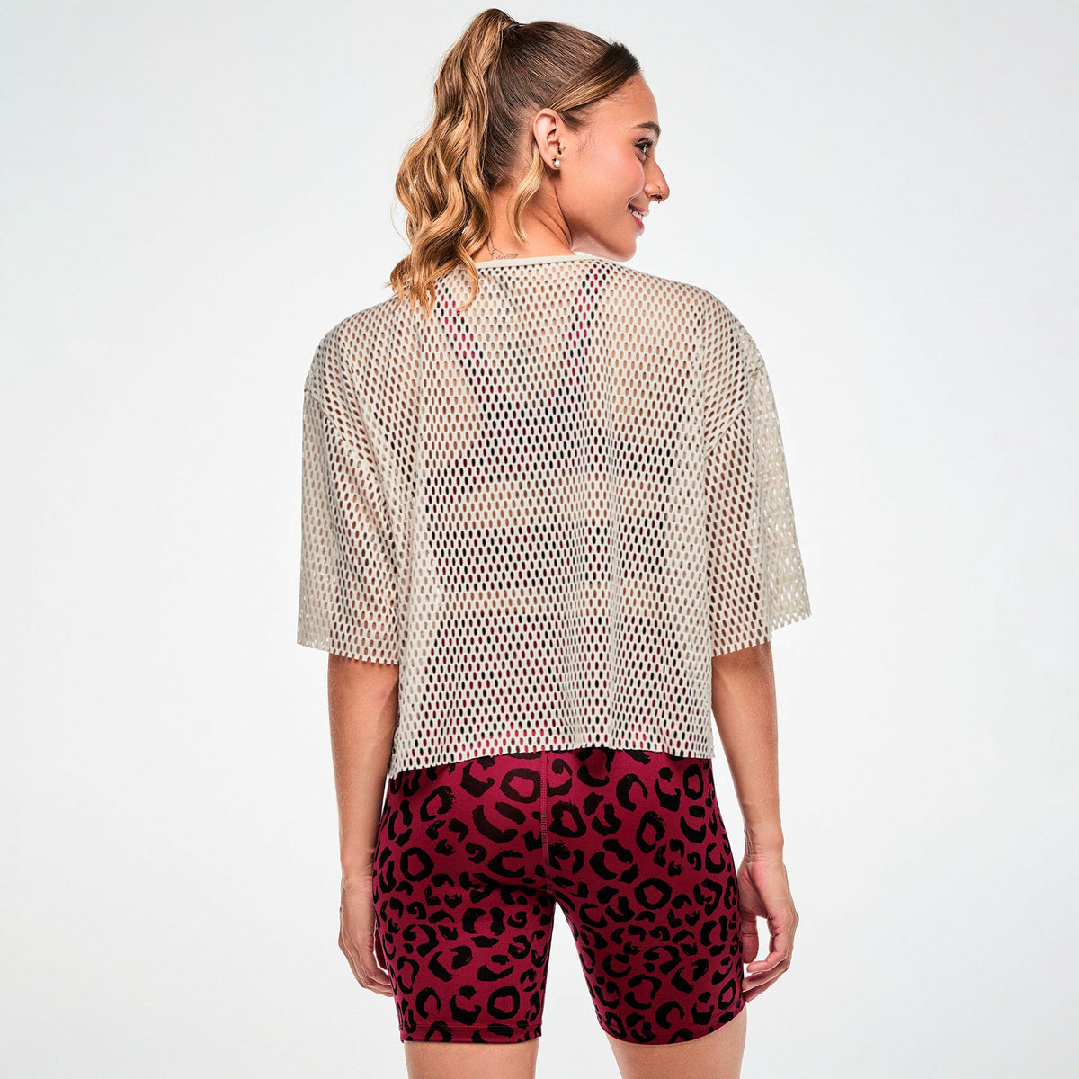 Zumba Mesh Crop Top - Brick Red / Beige Z1T001484