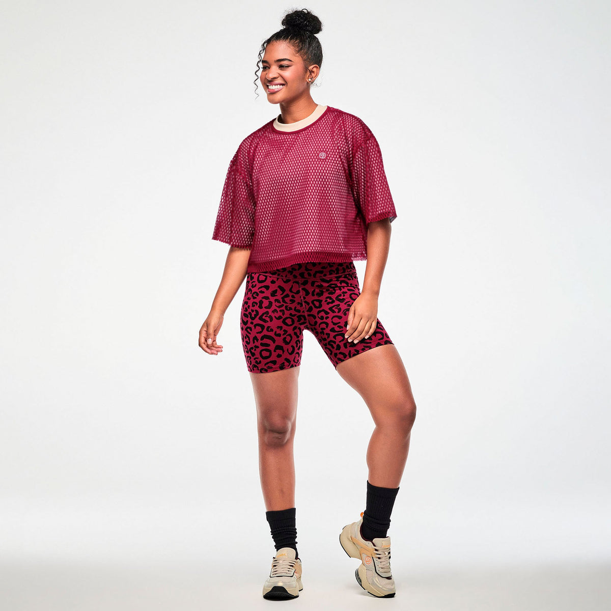 Zumba Mesh Crop Top - Brick Red / Beige Z1T001484