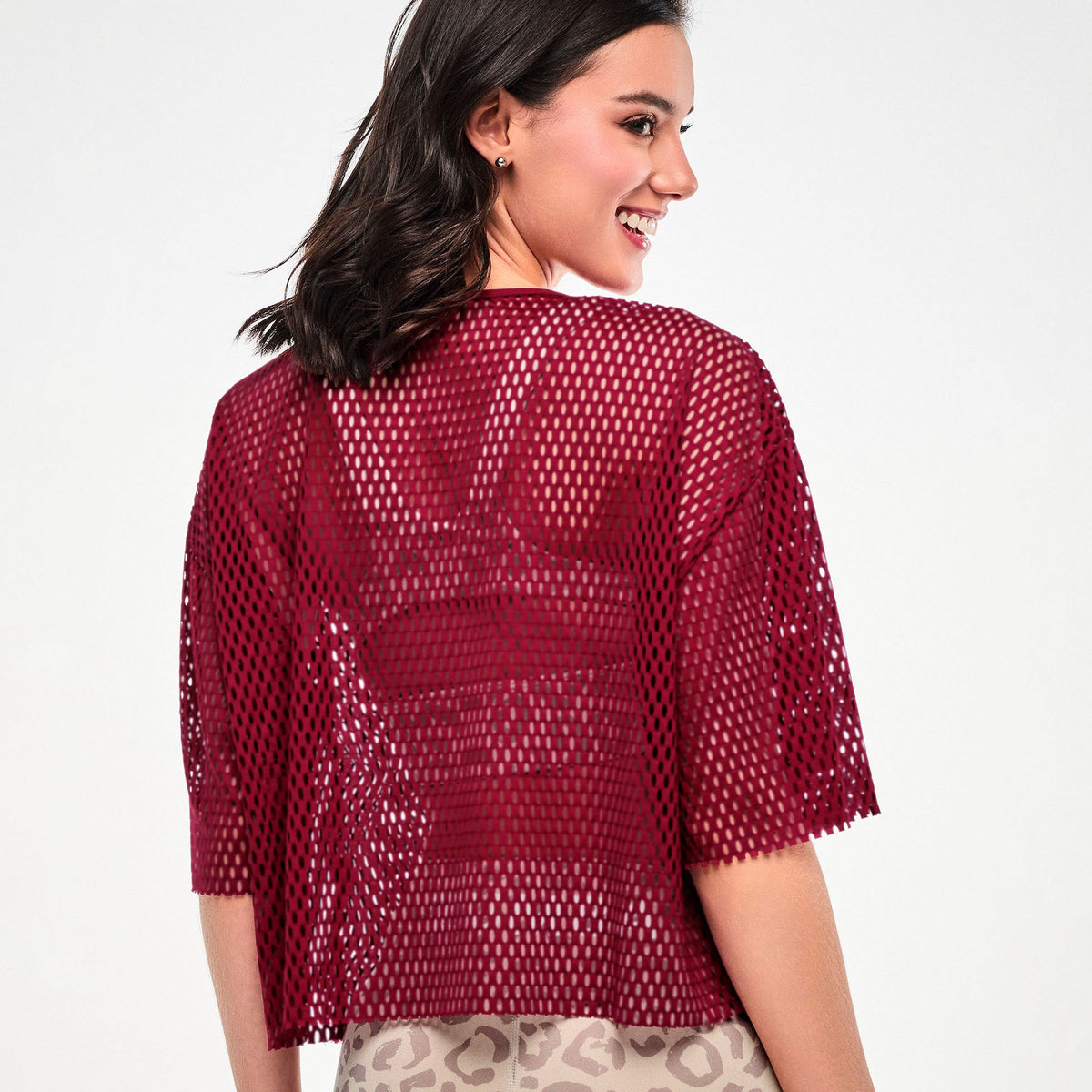 Zumba Mesh Crop Top - Brick Red / Beige Z1T001484