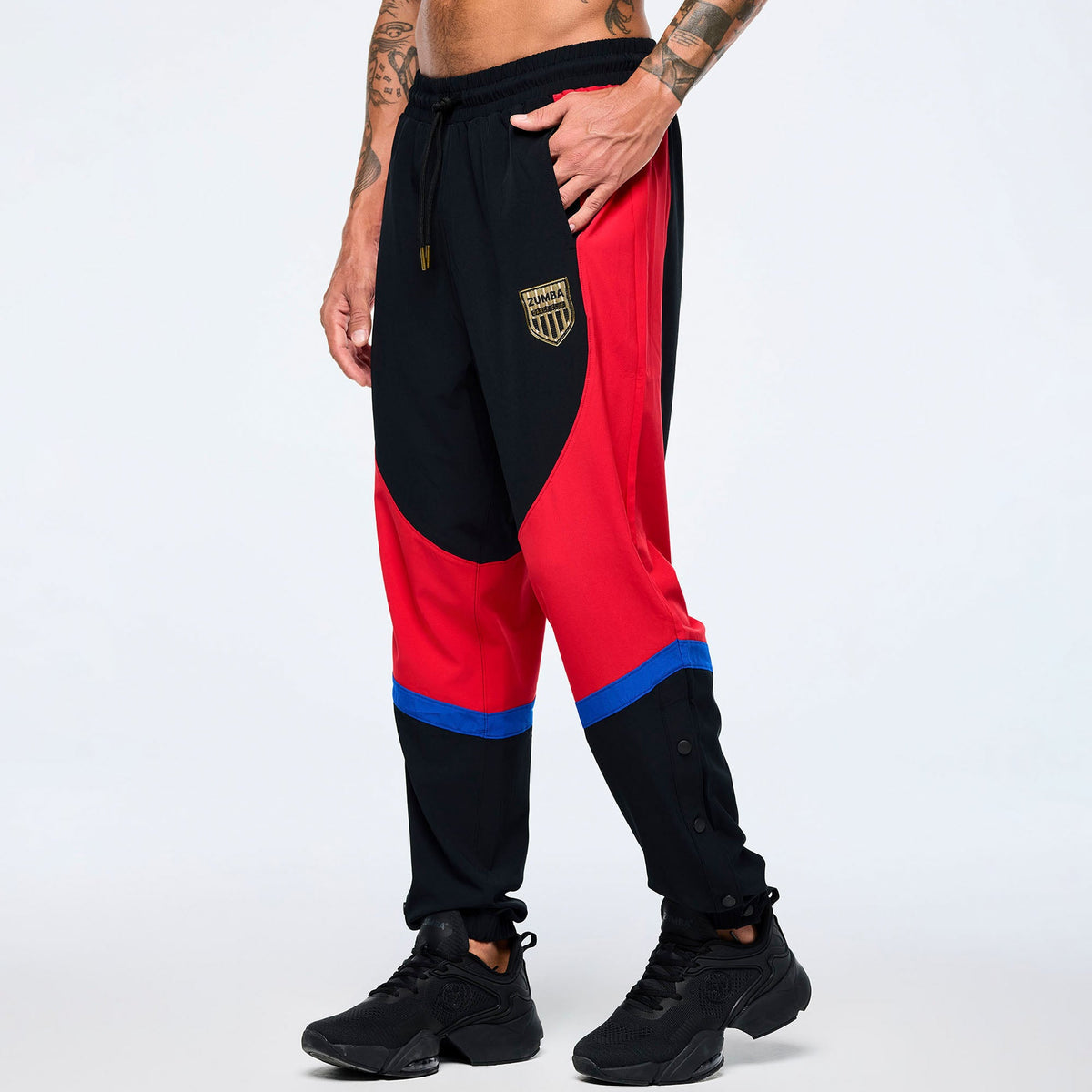 Men's Woven Track Pants With Inserts And Side Snaps - Bold Black Z2B000076