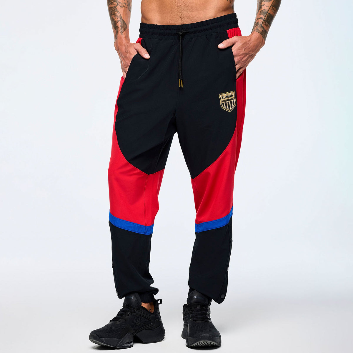 Men's Woven Track Pants With Inserts And Side Snaps - Bold Black Z2B000076