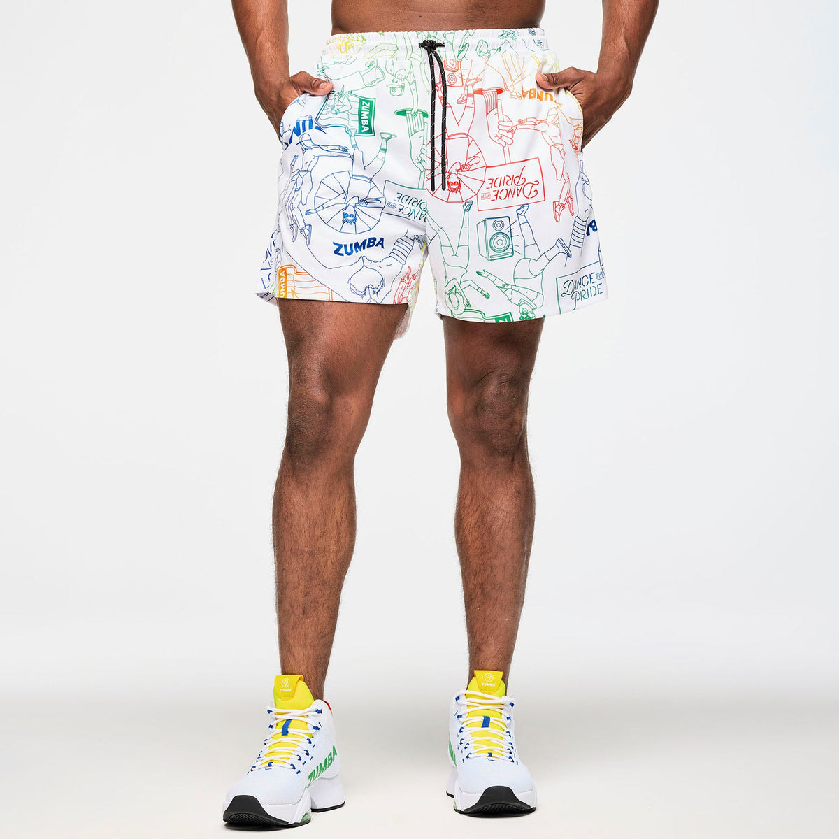 Zumba Men's Mesh Shorts - White/Rainbow Z2B000077