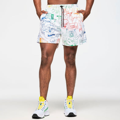 Zumba Men's Mesh Shorts - White/Rainbow Z2B000077