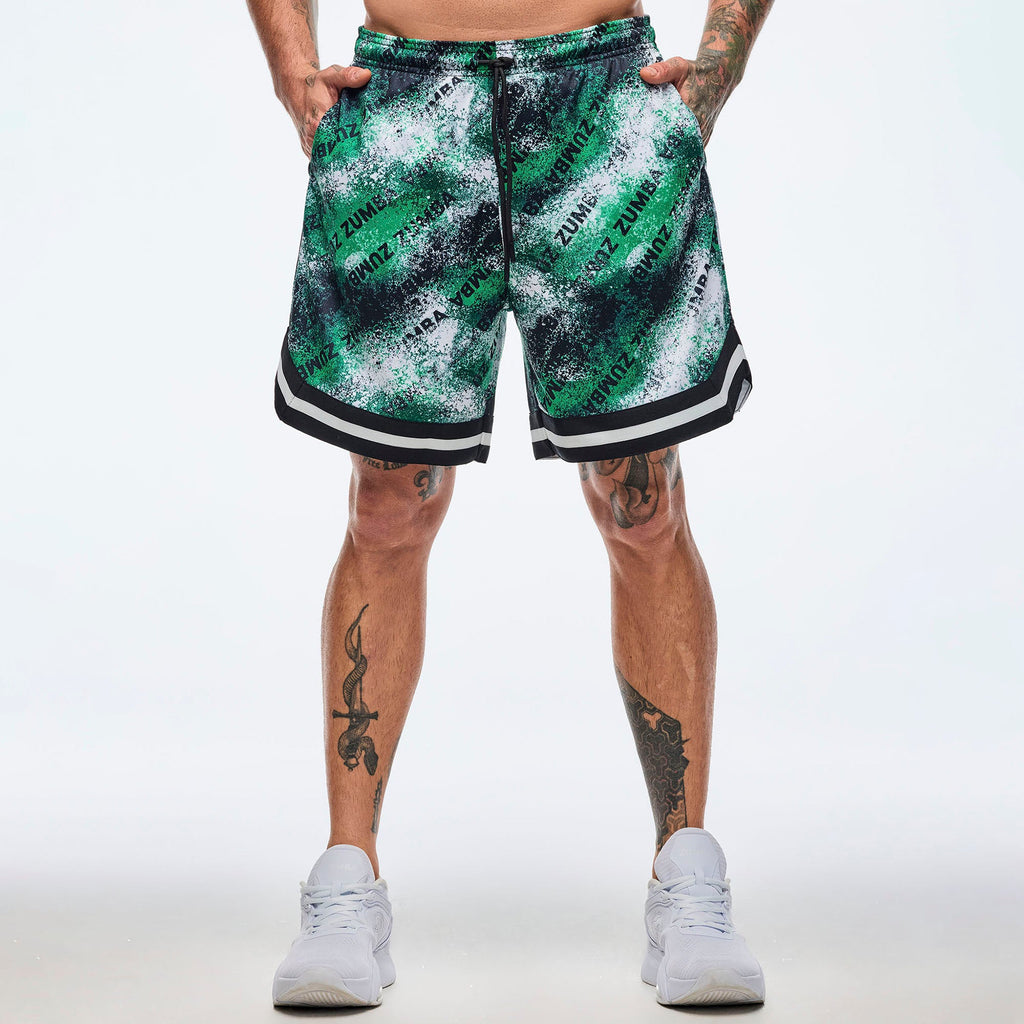 Apres Zumba Men's Mesh Shorts - Black/Green Z2B000088