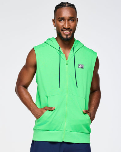 Zumba Out Loud Men's Sleeveless Zip Up Hoodie - Green Light Z2T000073