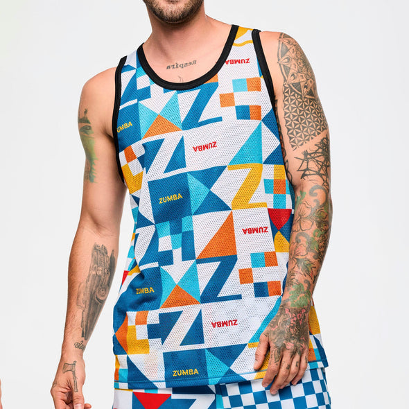 Zumba Rays Men's Basketball Tank - White/Aqua Z2T000076