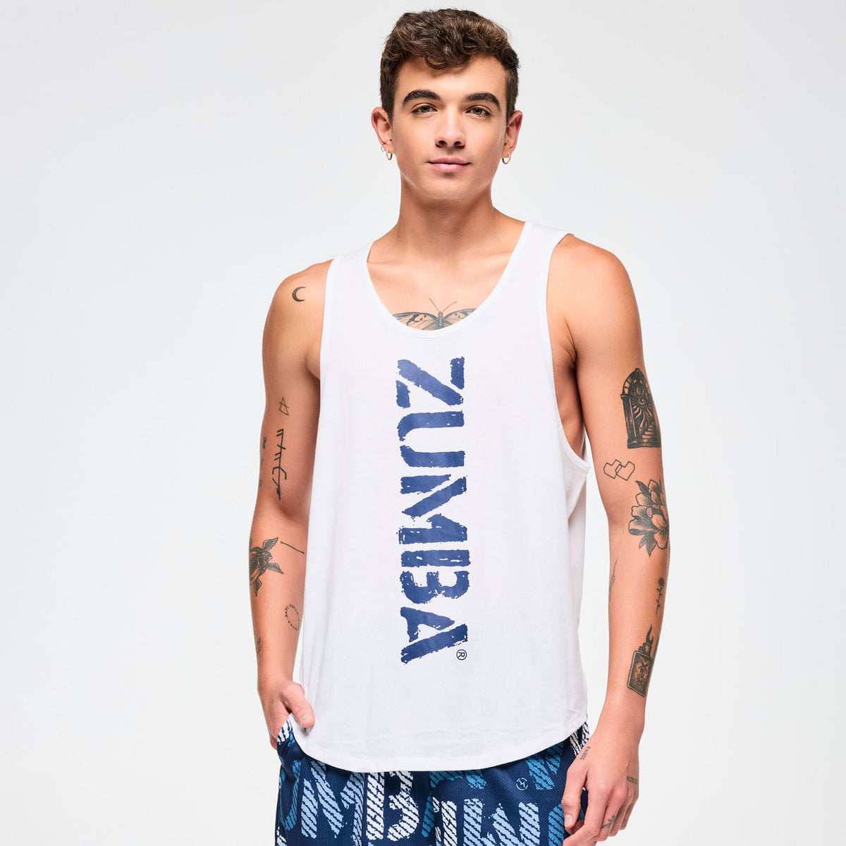 Blue Jean Men's Open Neck Tank - Wear It Out White Z2T000078