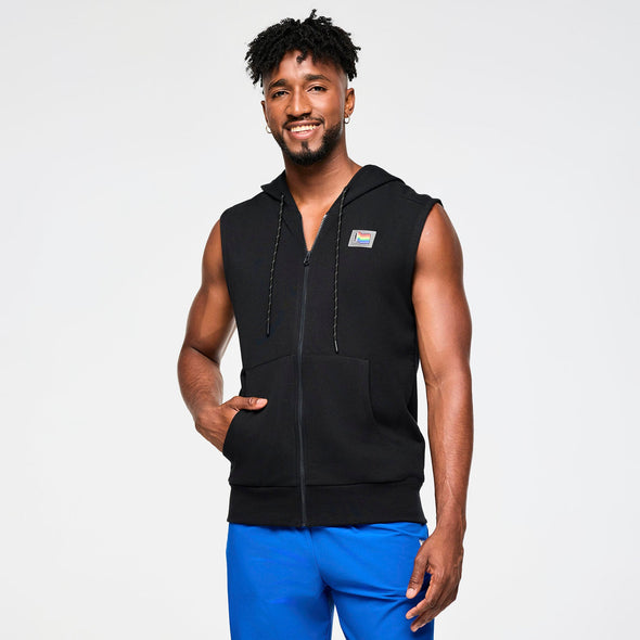 Zumba Men's Sleeveless Zip Up Hoodie - Bold Black  Z2T000085