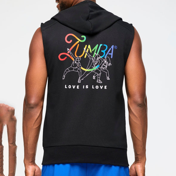 Zumba Men's Sleeveless Zip Up Hoodie - Bold Black  Z2T000085