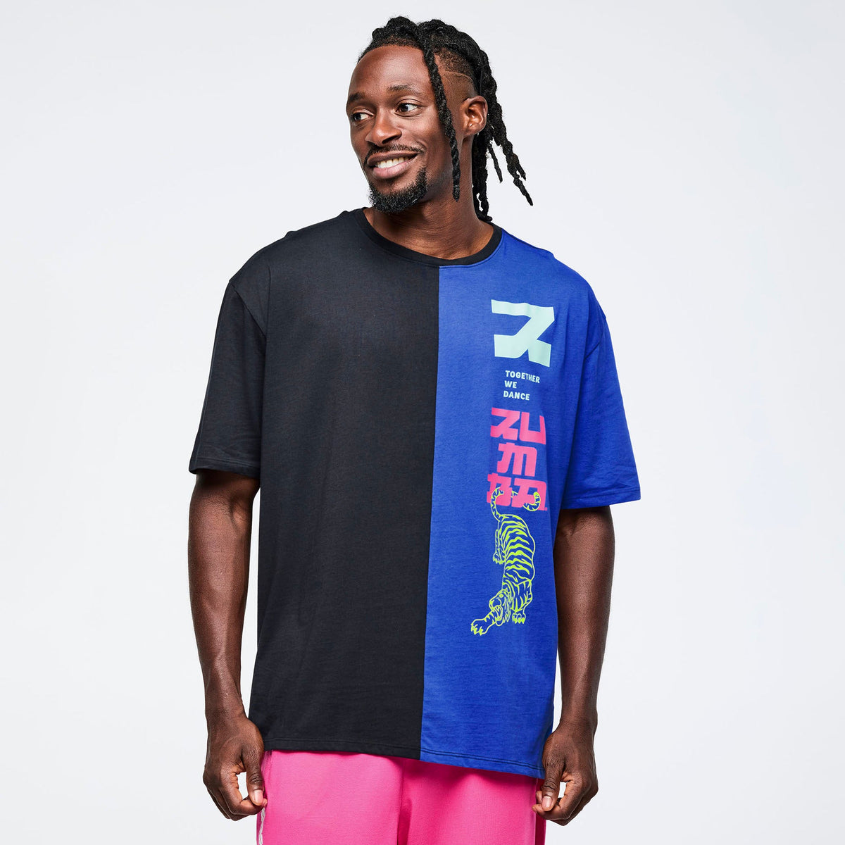 Eastern Flavor Men's Oversized Two-Tone Crew Neck Tee - Bold Black Z2T000111