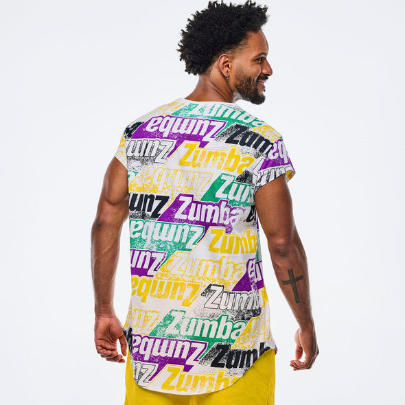 Apres Zumba Men's Crew Neck Round Hem Tee - White/Yellow Z2T000123