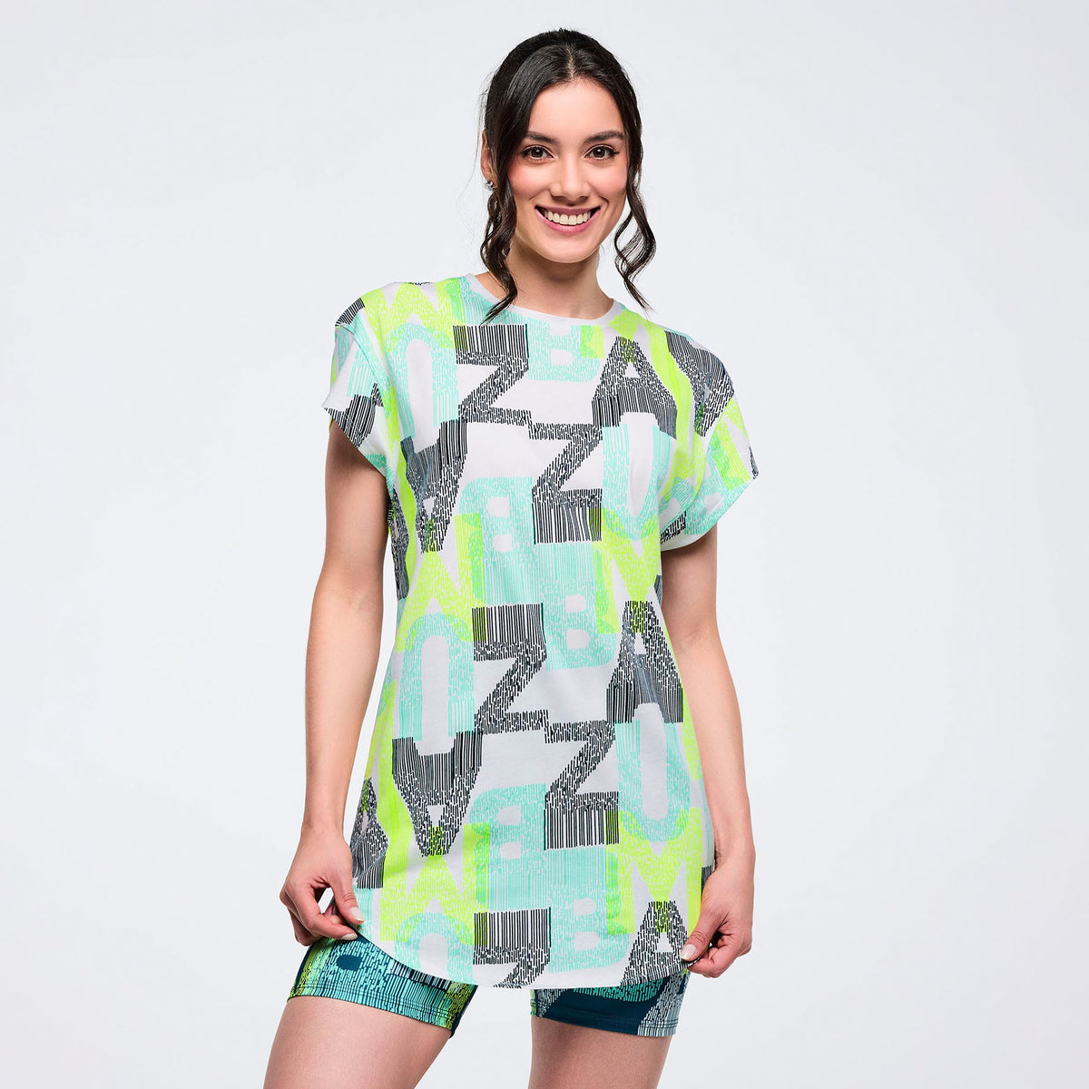 Latin Movement Men's Round Hem Tee - Green/White Z2T000127