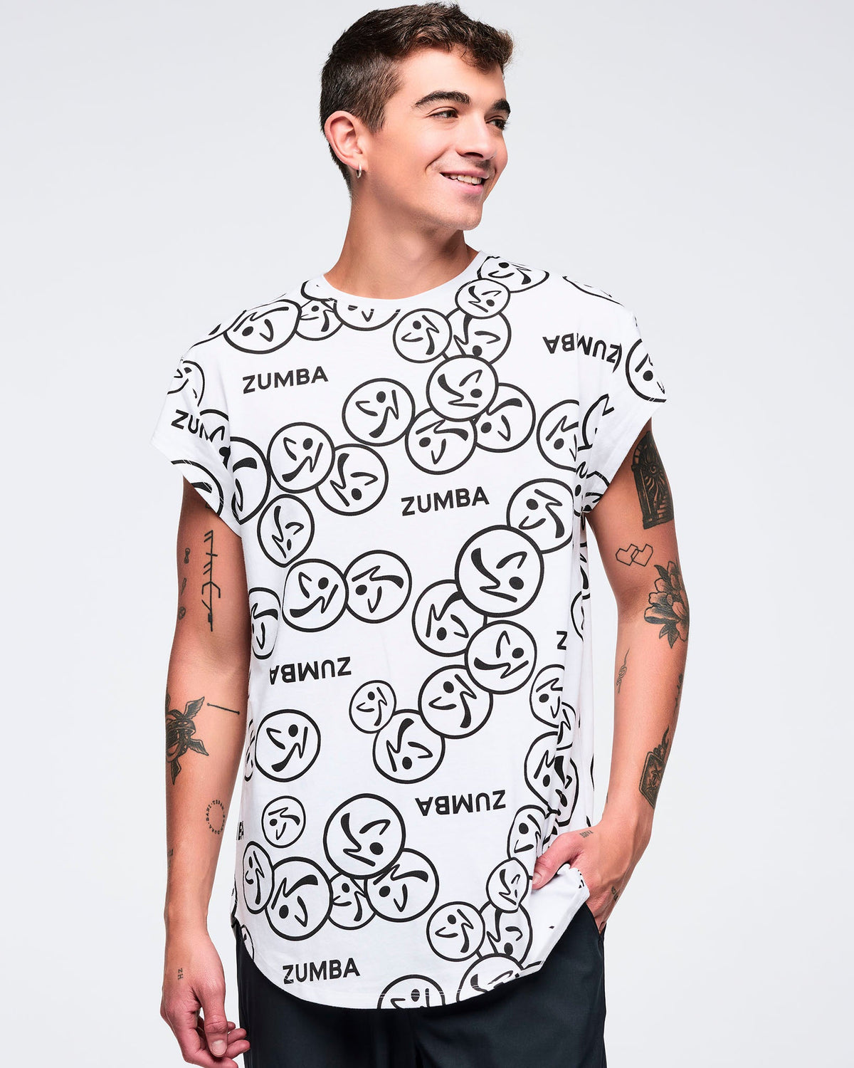 Zumba Basic Men's Round Hem Tee - White / Black Z2T000146