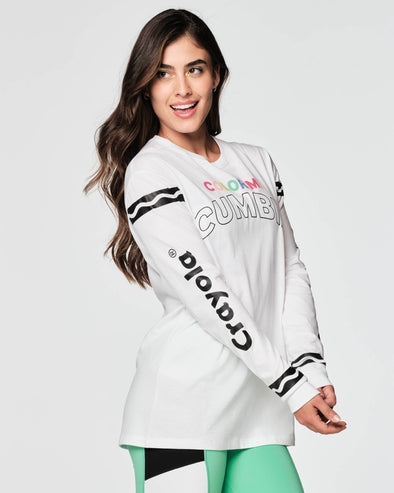 Zumba X Crayola Color Me Cumbia Long Sleeve Tee - Wear It Out White Z3T000154