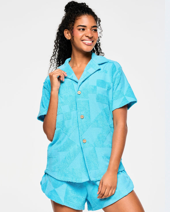 Zumba Rays Terry Button Down  - All Out Aqua  Z3T000279
