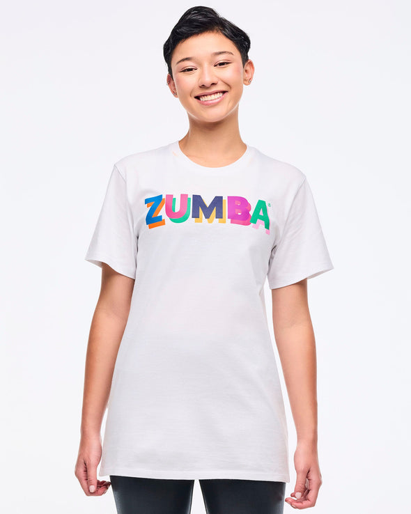 Zumba Multicolor Crew Neck Tee - White/Pink Z3T000349