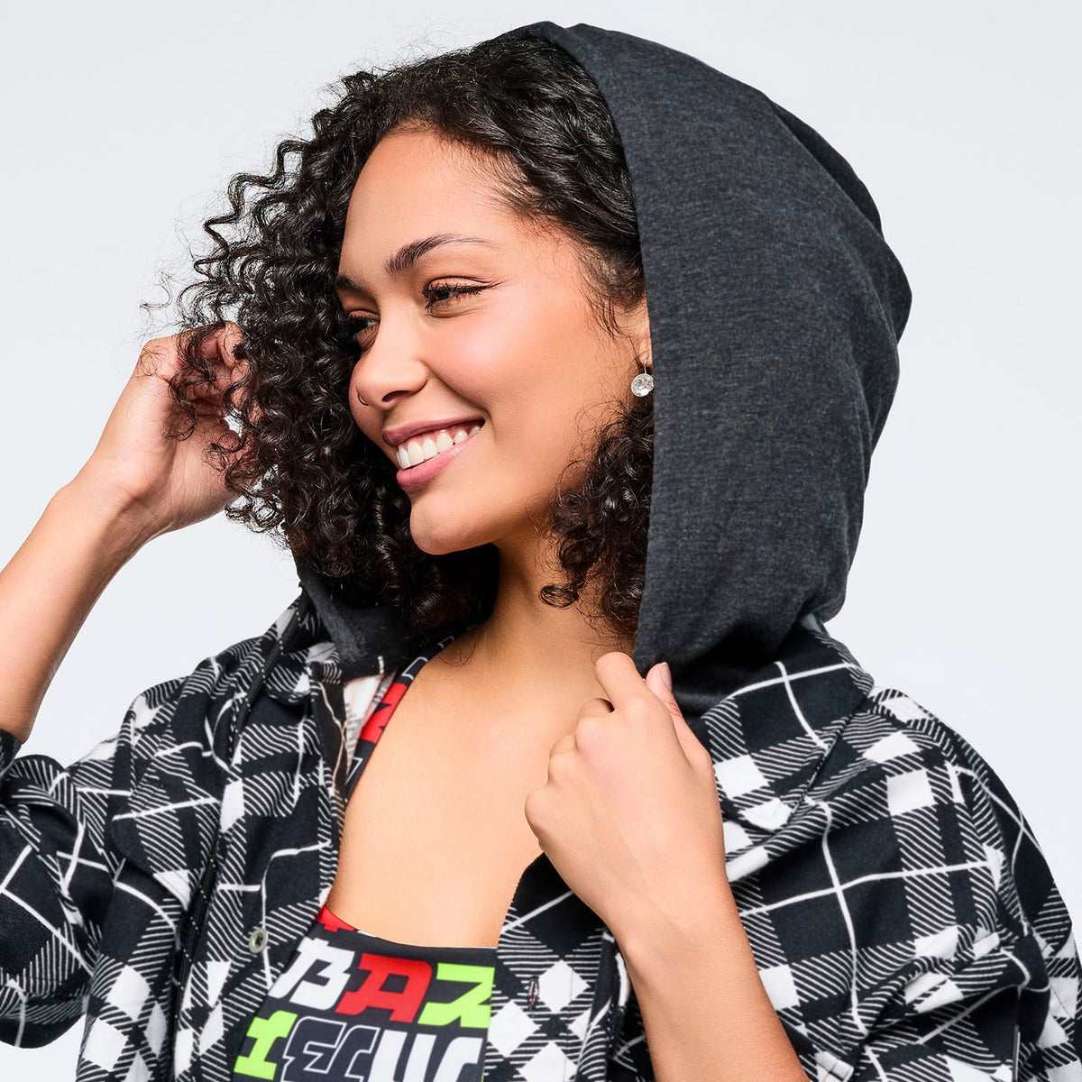 Eastern Flavor Flannel Shacket With Hood - Black Z3T000362