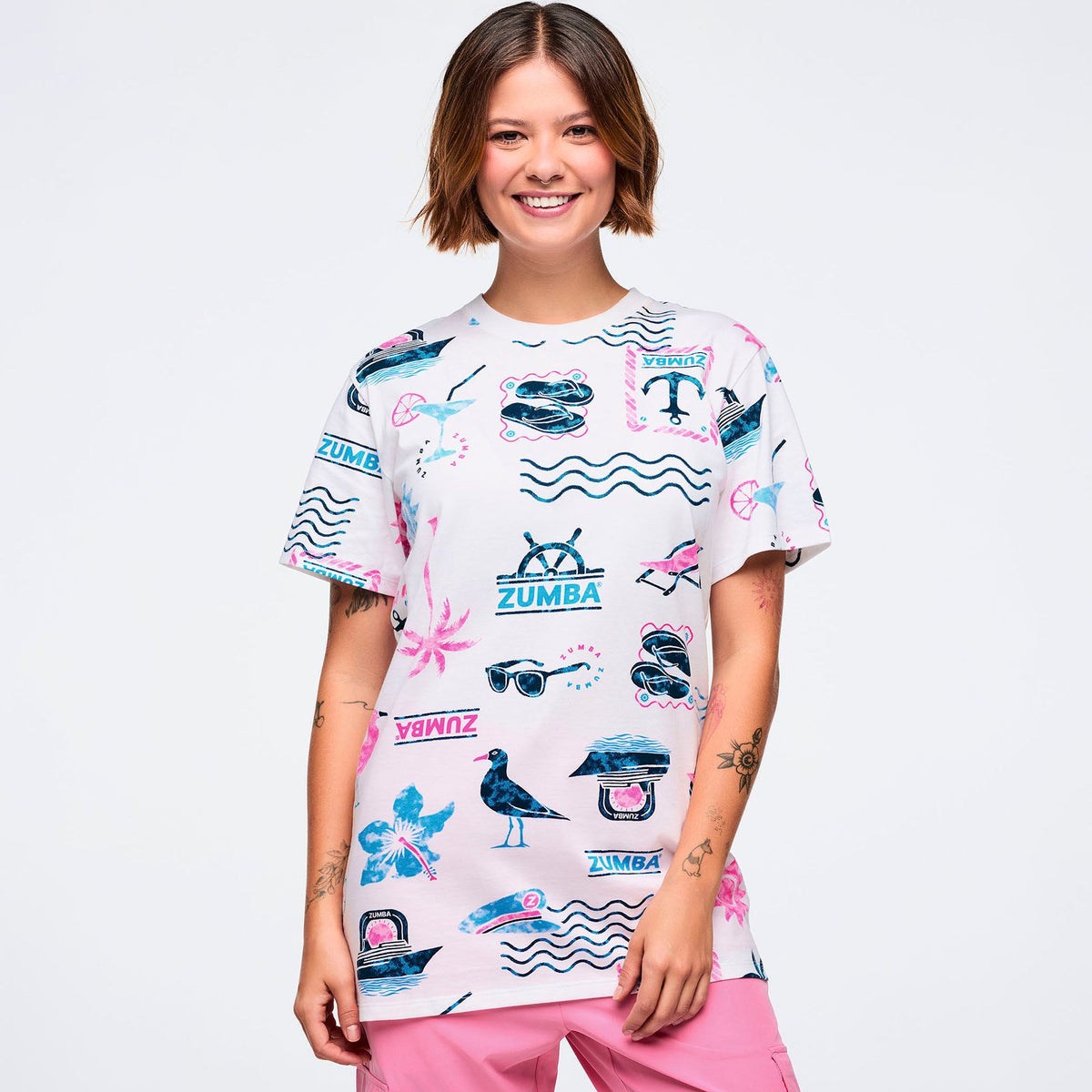 Zumba Cruise Unisex Tee - White/Blue Z3T000375