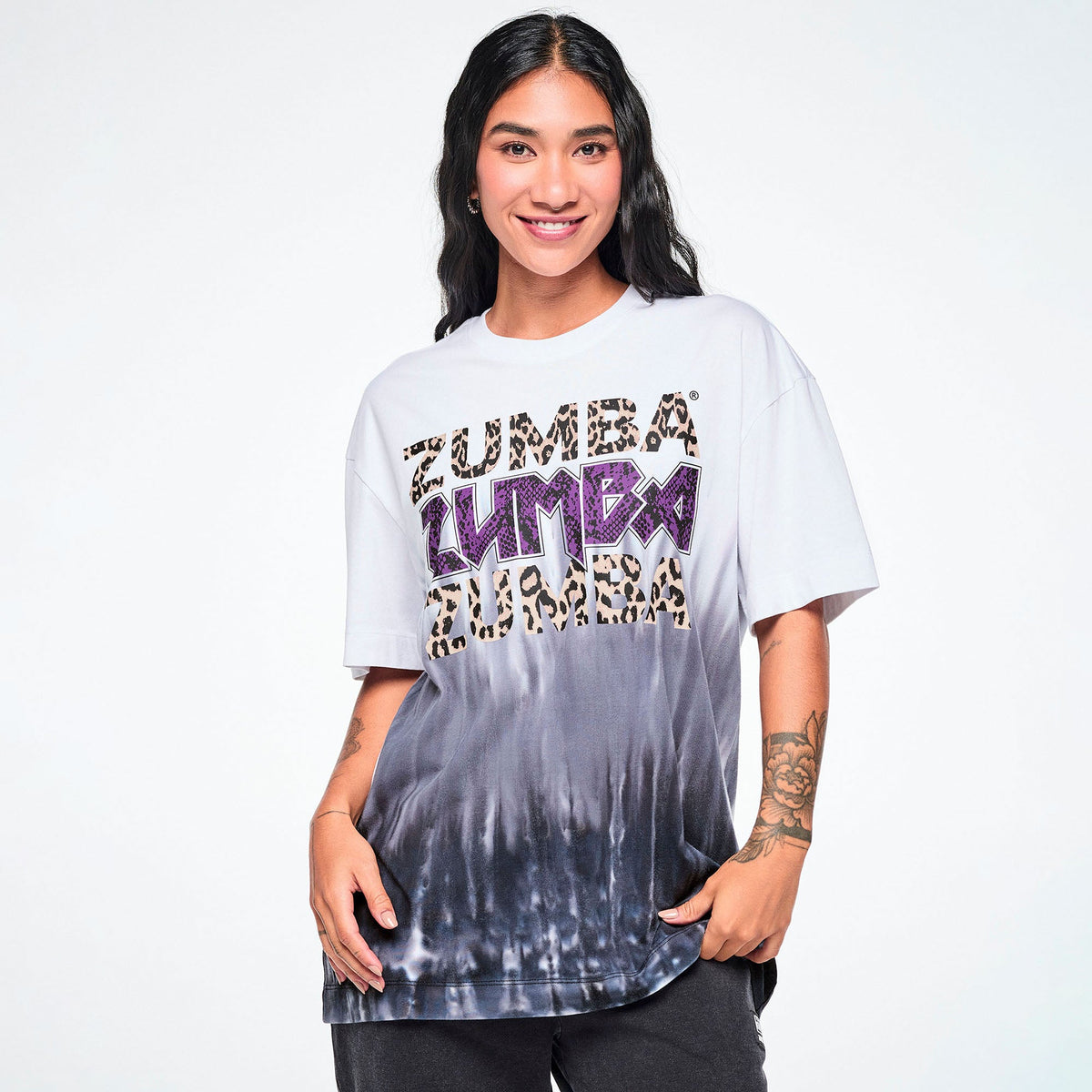Rock 'n' Roll Unisex Oversized Crew Neck Top -  White/Black Z3T000440