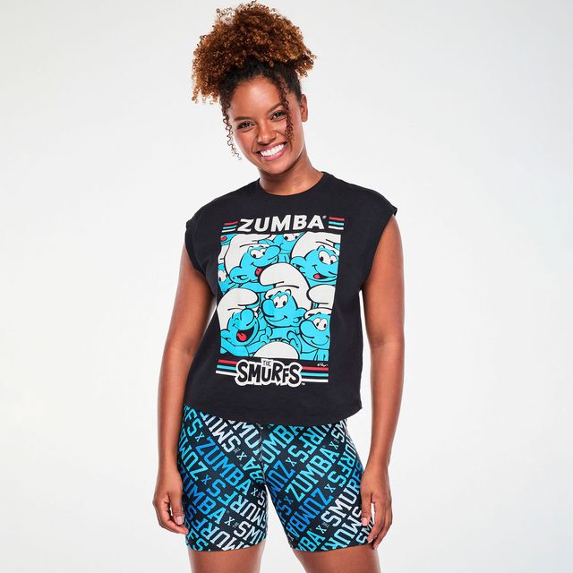 Zumba X The Smurfs Extended Shoulder Loose Tank - Bold Black Z1T001351