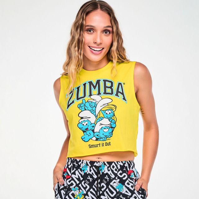 Zumba X The Smurfs Muscle Crop Tank - Mell-Oh Yellow Z1T001349