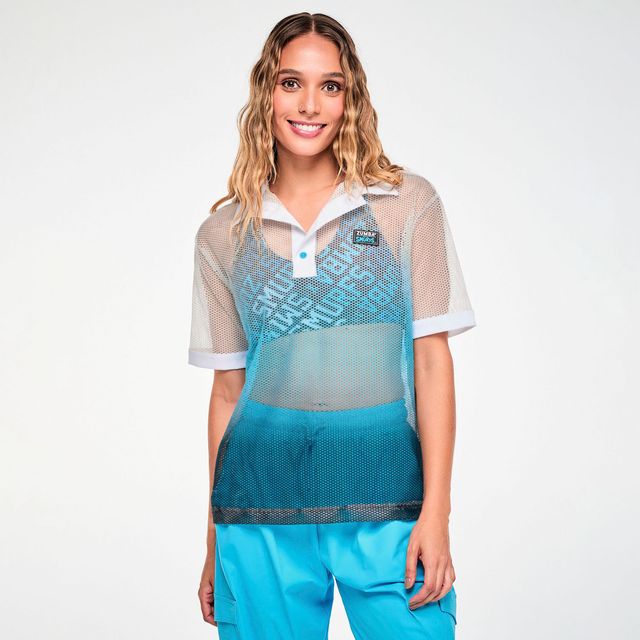 Zumba X The Smurfs Oversized Mesh Polo - Wear It Out White Z1T001357