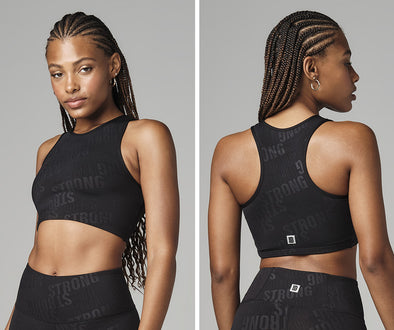 Strong ID Strong Nation Embossed High Neck Crop Tank - Black S1T000008