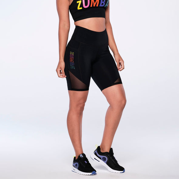 Zumba Core High Waisted Biker Shorts - Black / Red / Turquoise Z1B000088