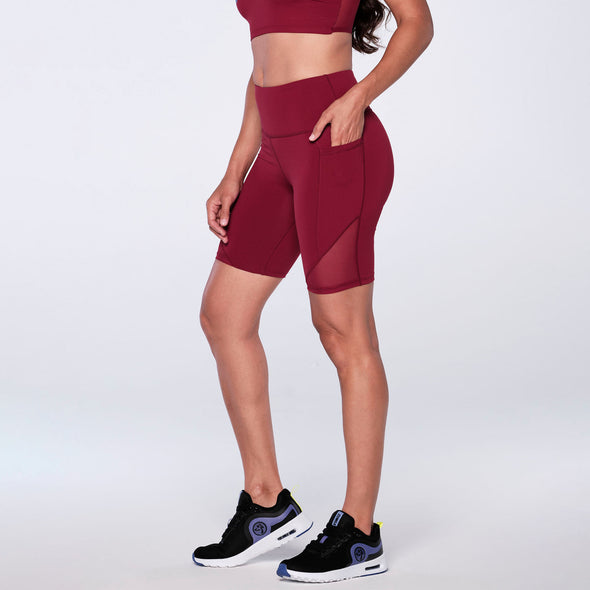 Zumba Core High Waisted Biker Shorts - Black / Red / Turquoise Z1B000088