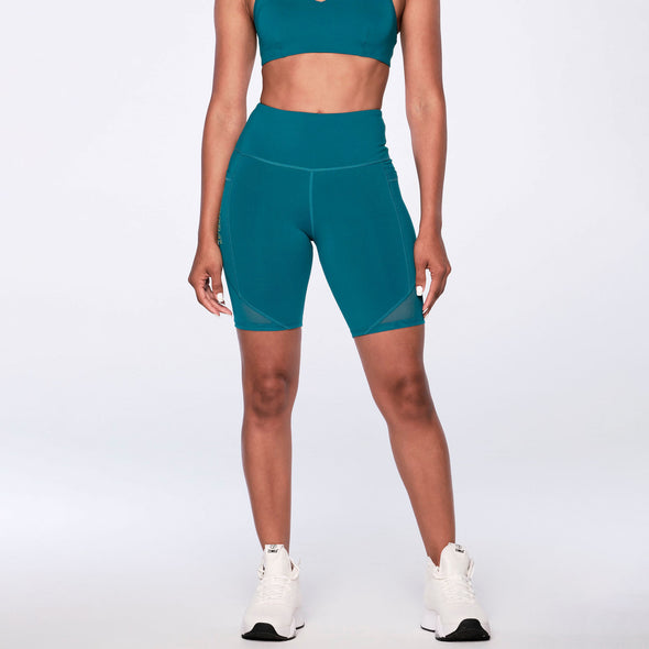 Zumba Core High Waisted Biker Shorts - Black / Red / Turquoise Z1B000088