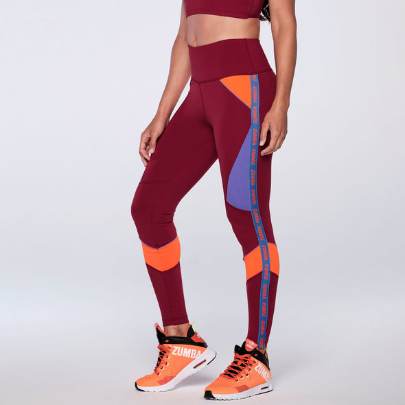 Zumba Core High Waisted Ankle Leggings - Red / Gold Z1B000092