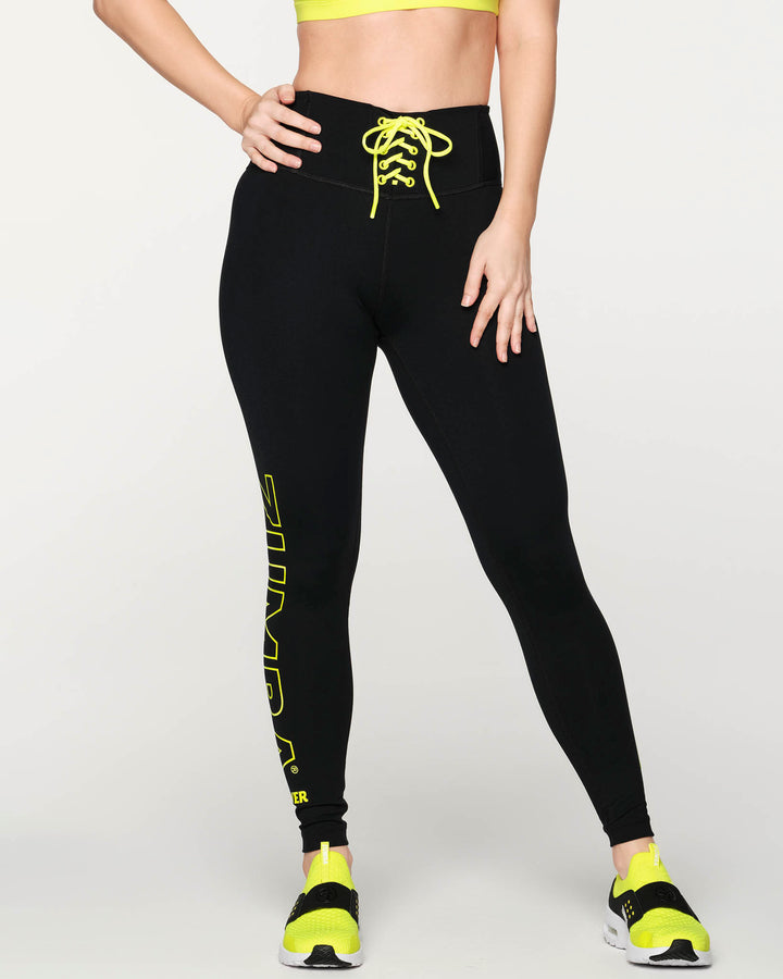 Zumba Forever Laced Up High Waisted Ankle Leggings - Bold Black