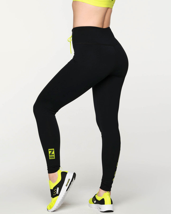 Zumba Fitness High Waisted Piped Ankle Leggings - Bold Black