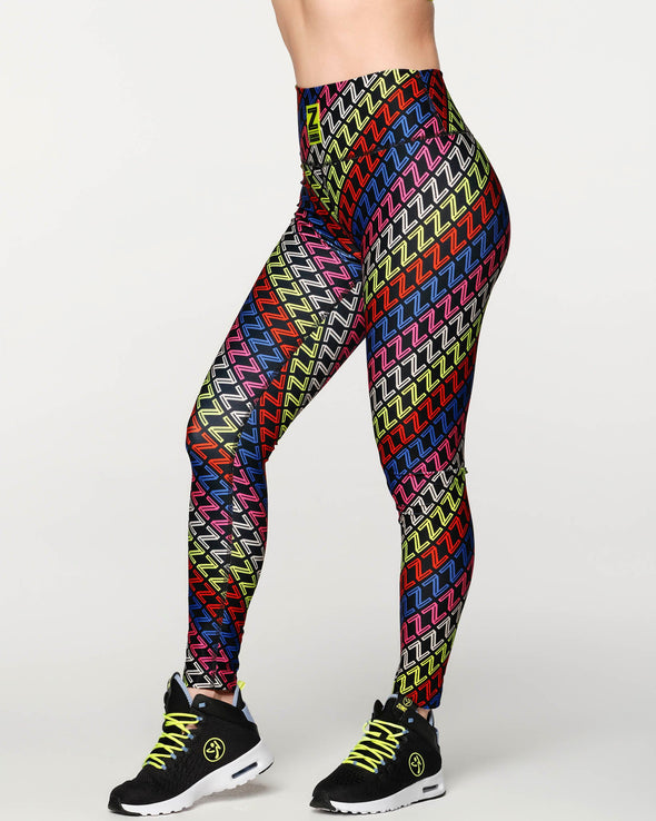 Zumba Forever Multicolor High Waisted Ankle Leggings  - Caution Z1B000192