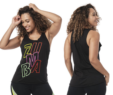 Zumba Front Row Diva Tank Top - Black / Green Z1T000061